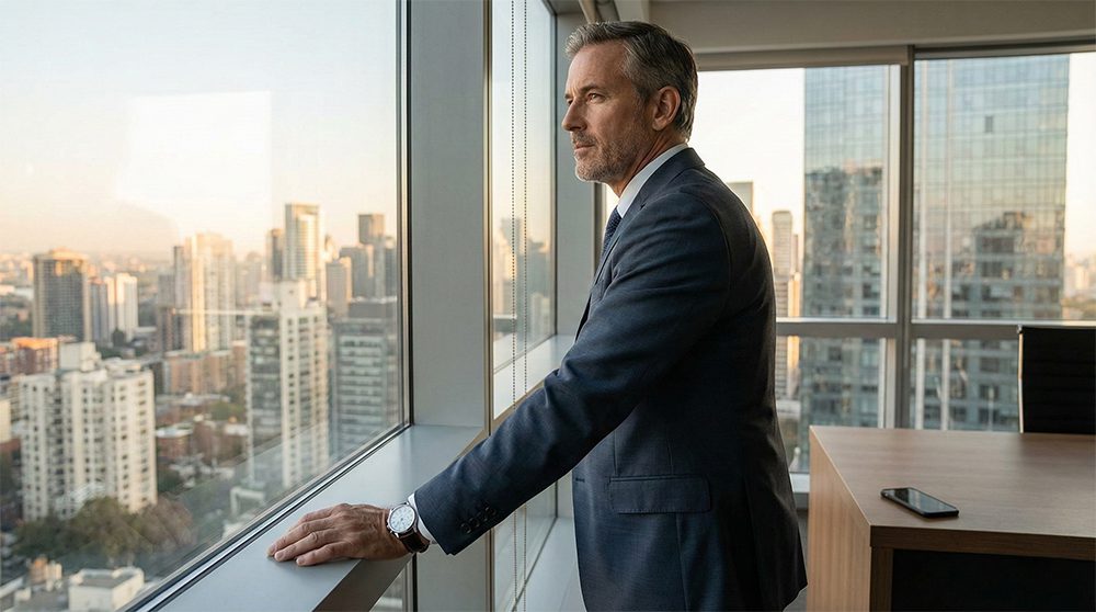 Mu&scaron;karac u odelu sa zlatnim Rolex Daytona satom i zelenim brojčanikom.